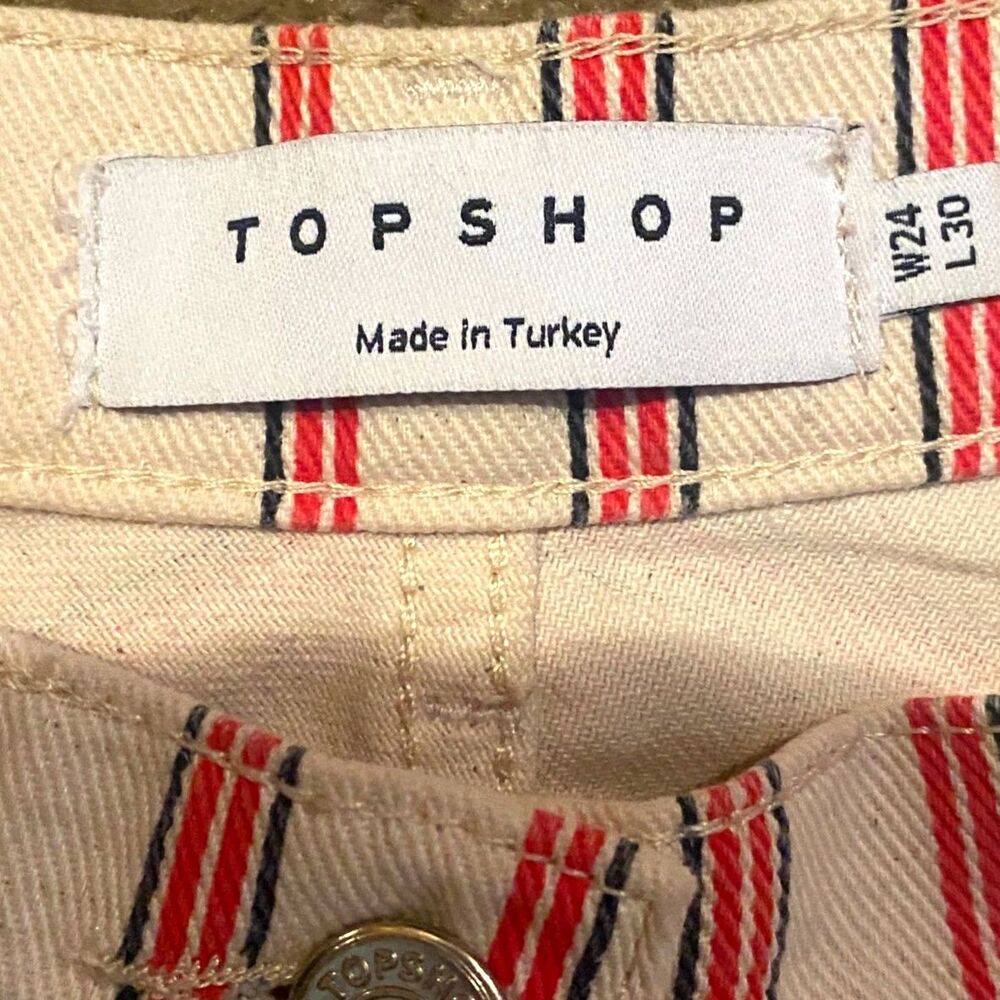TopShop Stripe Mid Rise Wide Leg Jeans Red/White - Size 24x30 NWOT - Picture 7 of 7